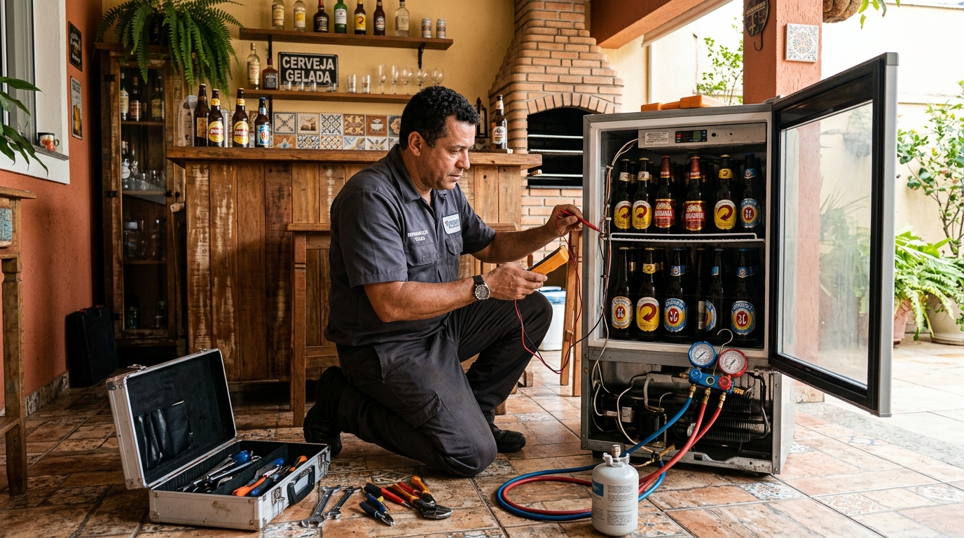 Recarga de gás refrigerante de cervejeira em Praia Grande‑SP